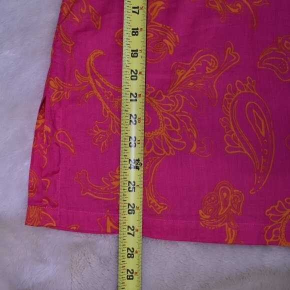 J McLaughlin Hot Pink Paisley Blouse Small V Neck Cotton Boho Tunic Top - Picture 11 of 15